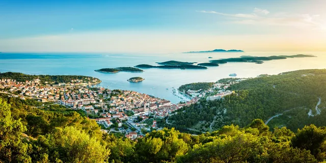 Croatia Round trip: Coastal landscape with small town and island landscape