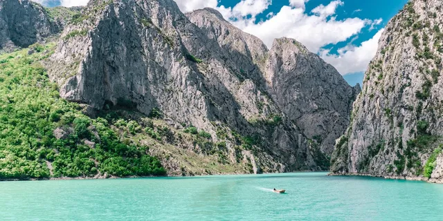 Camping in Albania: A photo of Lake Koman.