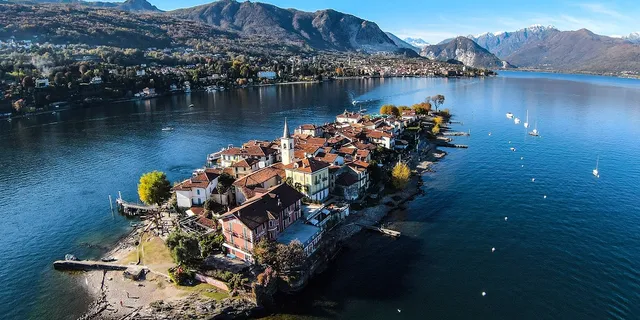 An island in Lake Maggiore from the bird's eye view.