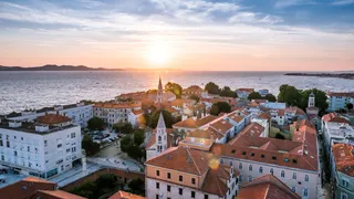 One of the top Croatia giant destinations: photographed the city of Zadar on the coast from above at sunset