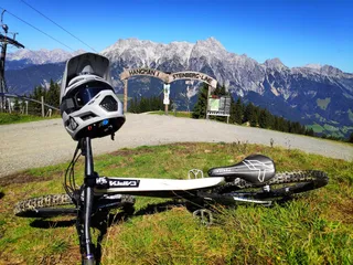 Bike is located in the meadow at the bike park