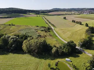 Drone image of Camper in fields in Baden-Württemberg
