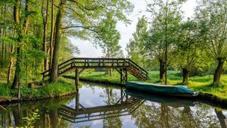 Bridge in the Spreewald in Germany at Sonnenschein