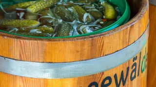 Wooden barrel with Spreewaelder cucumbers