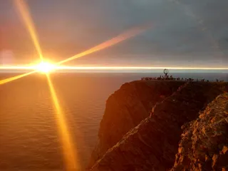 Midnight sun in Norway with viewing platform