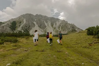 Trash collection during mountain hike