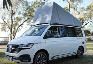Roof tent insulation mounted on VW T6.1 California Beach Ocean.
