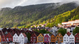 Colorful houses on a fjord in Norway