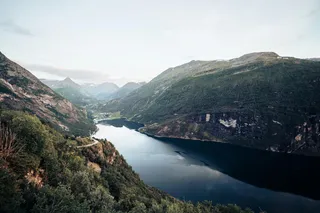 The Geirangerfjord in Norway from above.