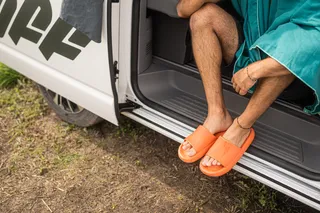 Man sitting in camper